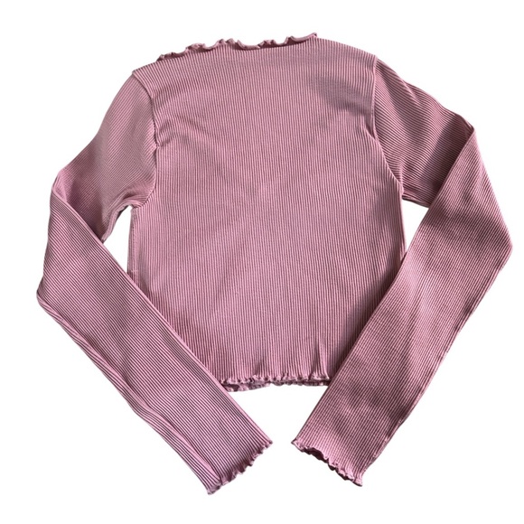 BDG Urban Outfitters Mauve Ribbed V-Neck long sleeve Top size S - Picture 2 of 3